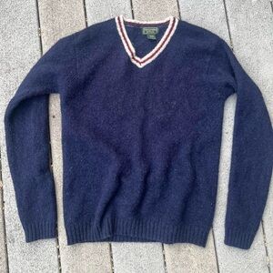 Abercrombie & Fitch Navy V-Neck Sweater with Burgundy & White Trim
